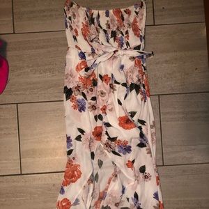 Strapless Floral Hi-Lo Dress